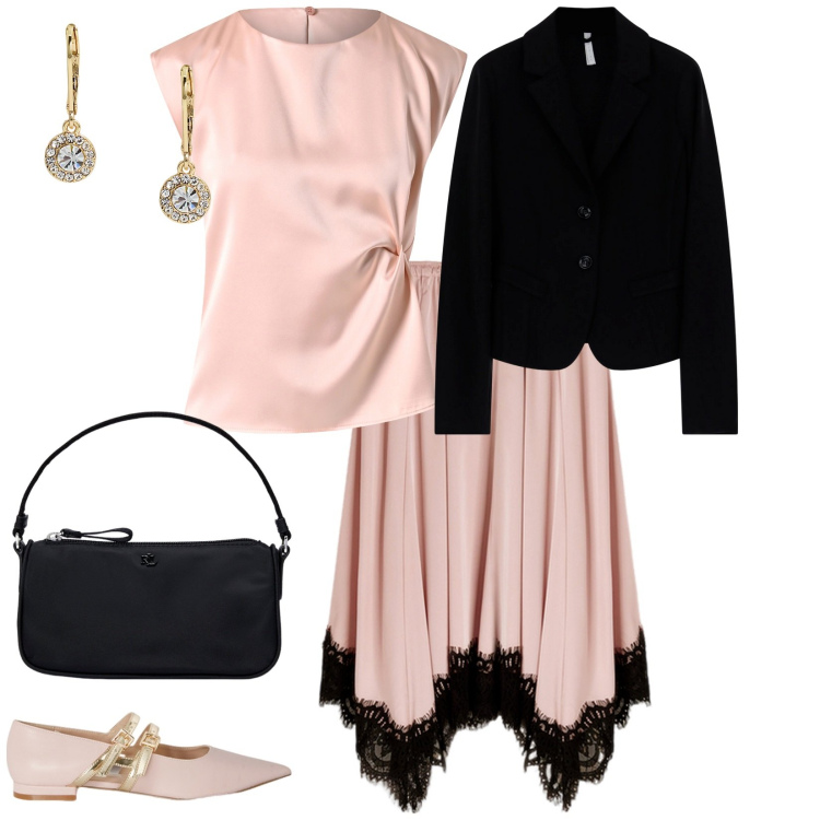 Outfit donna - Cerimonia in ballerine. per Cerimonia. Abbinamento con blazer, top, pochette, orecchini, gonne, ballerine.