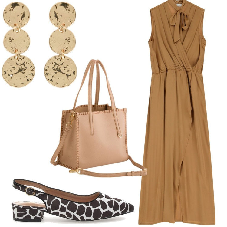 Outfit donna - Le ballerine animalier. Stile Etnico per Cerimonia. Abbinamento con vestiti senza maniche, ballerine, orecchini, borse a mano.