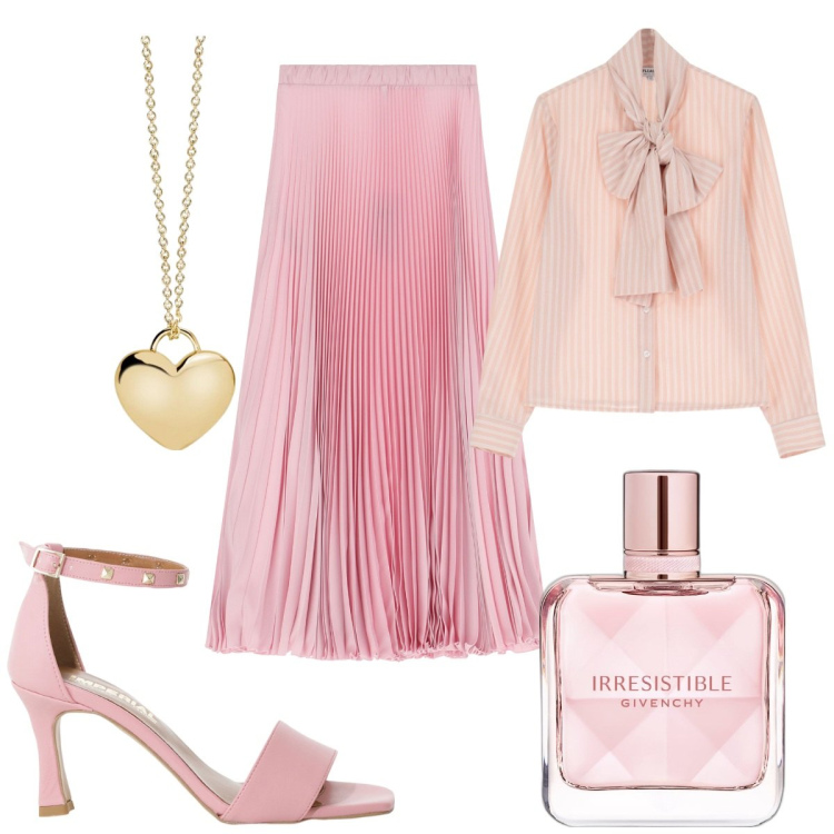 Outfit donna - Romantica in rosa pastello. Stile Romantica per Tutti i giorni. Abbinamento con profumi, collane, camicie, gonne lunghe, sandali col tacco.