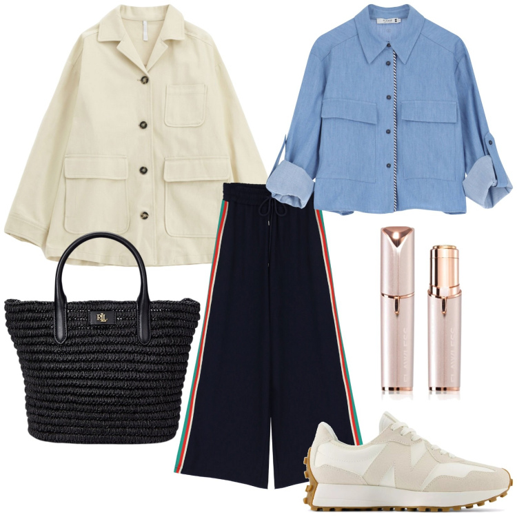 Outfit donna - Informale. Stile Casual per Tutti i giorni. Abbinamento con blush, camicie, sneakers, cappotti, pantaloni, borse tote.