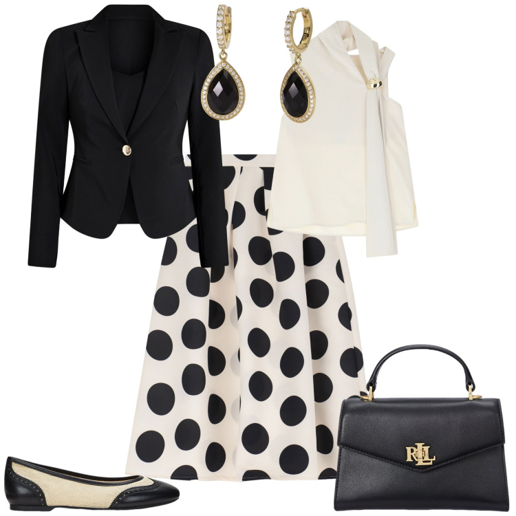 Outfit donna - Cerimonia evento serata speciale. Stile Bon Ton per Cerimonia. Abbinamento con orecchini, blazer, top, gonne longuette, borse a mano, ballerine.