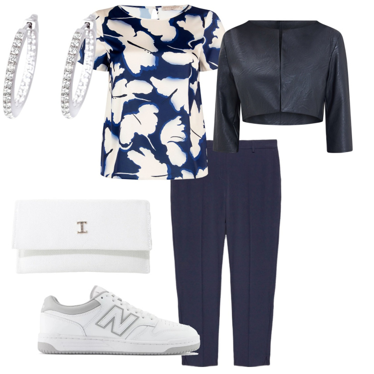 Outfit donna - Tailleur inventato. per Tutti i giorni. Abbinamento con orecchini, sneakers, blazer, bluse, borse a tracolla, pantaloni.