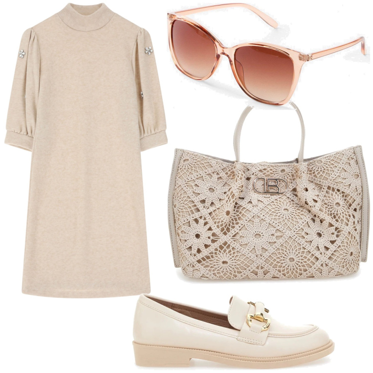 Outfit donna - Una bella borsa. Stile Bon Ton per Tutti i giorni. Abbinamento con occhiali da sole, vestiti corti, mocassini, borse a tracolla.