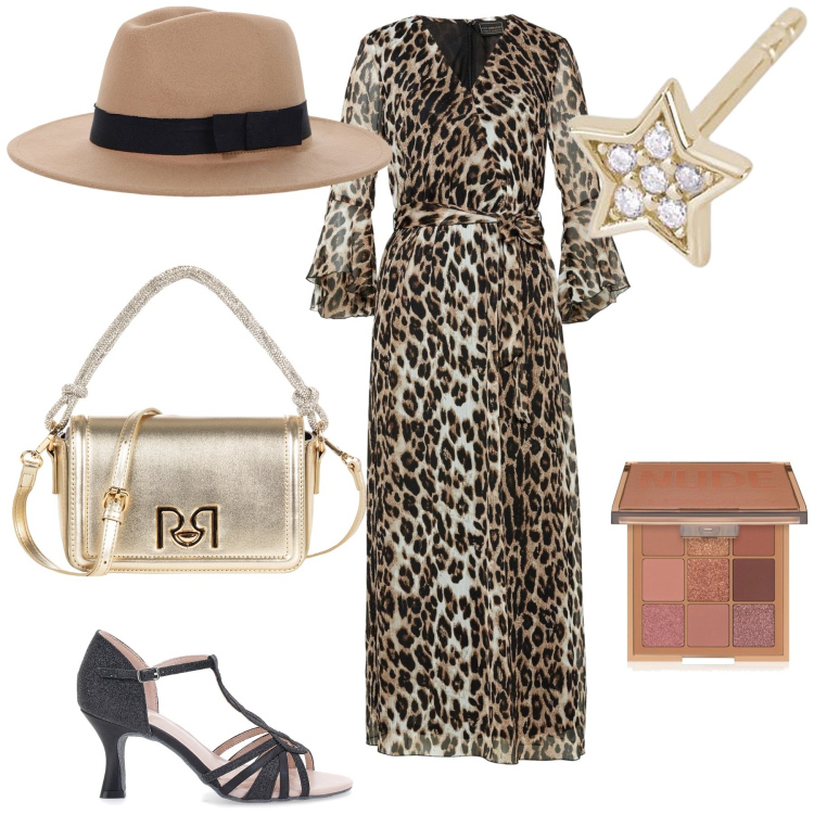 Outfit donna - Cerimonia graffiante. Stile Trendy per Cerimonia. Abbinamento con vestiti lunghi, ombretti, orecchini, borse a mano, cappelli, décolleté.