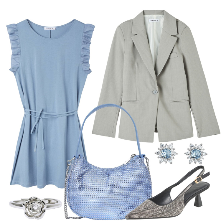 Outfit donna - Arriva la primavera. Stile Bon Ton per Tutti i giorni. Abbinamento con orecchini, anelli, vestiti, borse a spalla, blazer, décolleté.