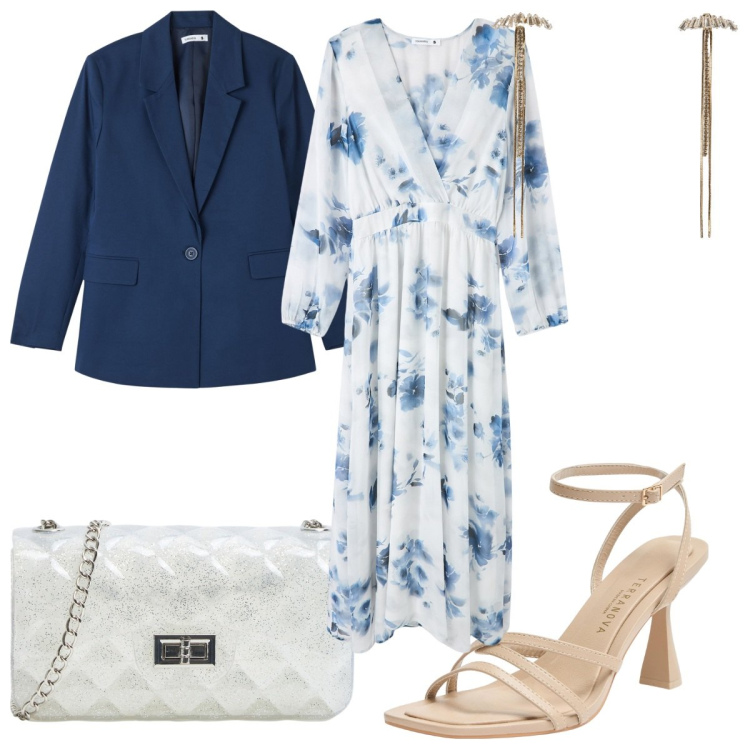 Outfit donna - Terranova: occasioni boho. Stile Boho per Cerimonia. Abbinamento con borse a tracolla, vestiti lunghi, sandali col tacco, blazer, orecchini.