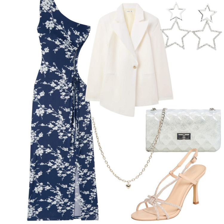 Outfit donna - Terranova - occasioni speciali. Stile Chic per Cerimonia. Abbinamento con vestiti asimmetrici, blazer, collane, borse a tracolla, orecchini, sandali col tacco.