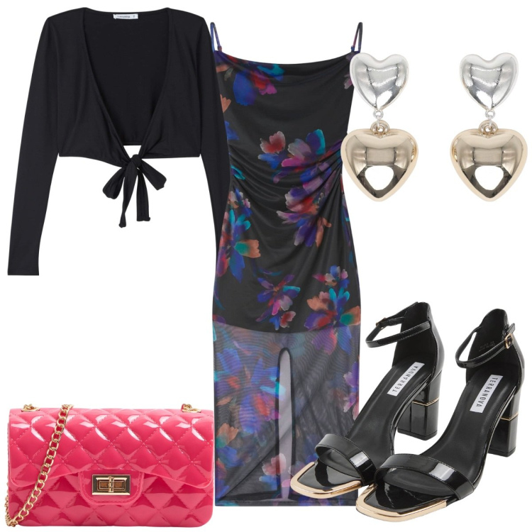 Outfit donna - Terranova: cerimonia glamour. Stile Glamour per Cerimonia. Abbinamento con vestiti lunghi, borse a tracolla, sabot, blazer, orecchini.
