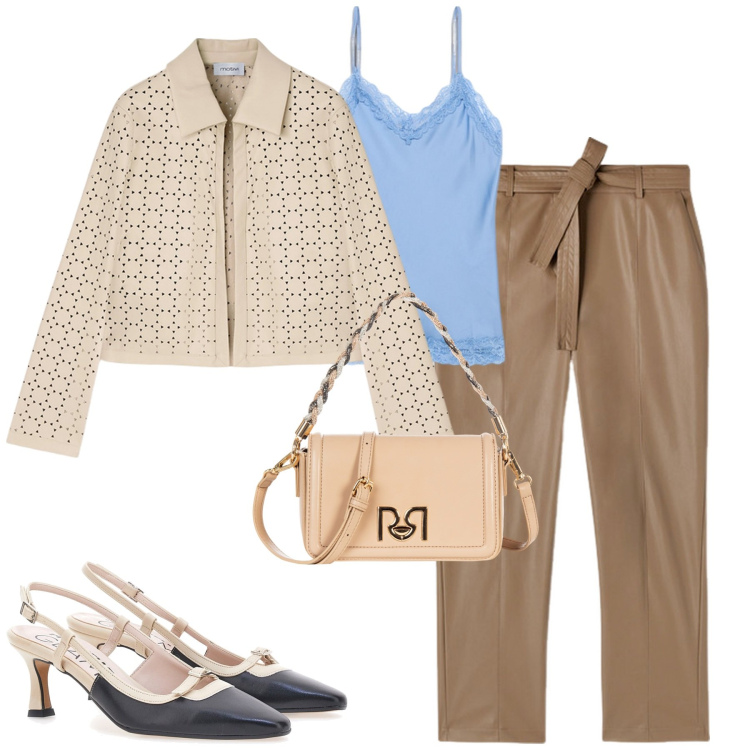 Outfit donna - City. Stile Urban per Tutti i giorni. Abbinamento con borse a tracolla, décolleté, pantaloni, blazer, top.