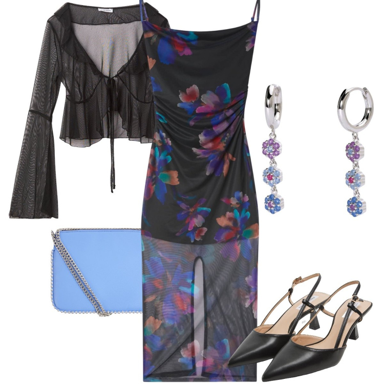 Outfit donna - Trasparenze in vista. Stile Romantica per Cerimonia. Abbinamento con vestiti lunghi, sabot, bolero, borse a tracolla, orecchini.