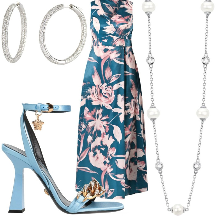 Outfit donna - Outfit cerimonia. Stile Glamour per Cerimonia. Abbinamento con sandali in pelle, orecchini, collane, vestiti lunghi.