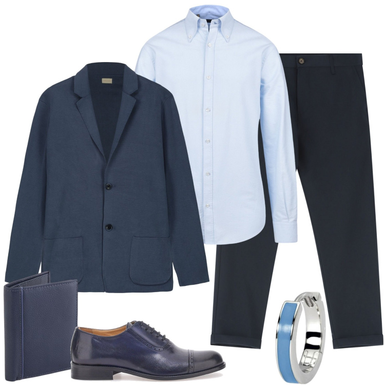 Outfit uomo - Elegante ma rilassato!. Stile Business/Elegante per Ufficio. Abbinamento con orecchini, pantaloni chino, scarpe stringate, camicie, portafogli, cardigans.