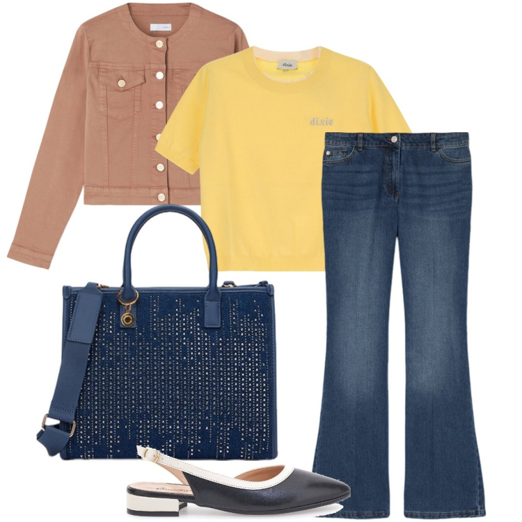 Outfit donna - Giallo burro. Stile Bon Ton per Ufficio. Abbinamento con maglieria, ballerine, jeans, blazer, borse a mano.