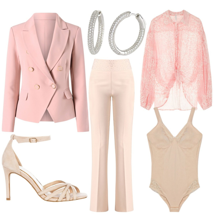 Outfit donna - Total look #2097042. Abbinamento con camicie, orecchini, sandali col tacco, blazer, pantaloni, body.