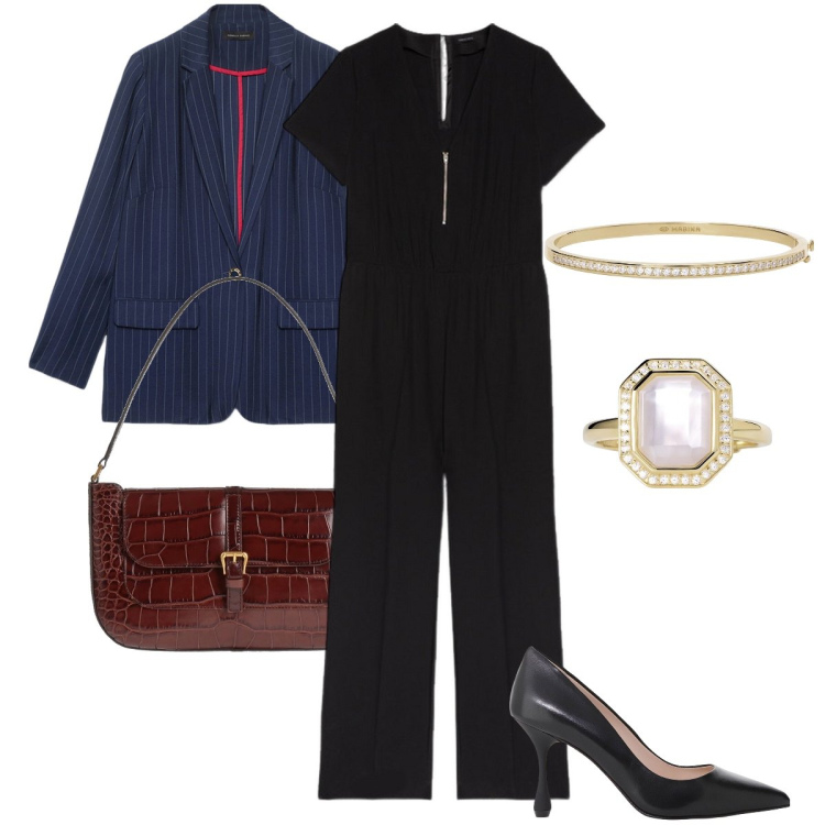 Outfit donna - La giacca sartoriale gessata. Stile Bon Ton per Serata fuori. Abbinamento con borse a mano, anelli, braccialetti, décolleté, tute, blazer.