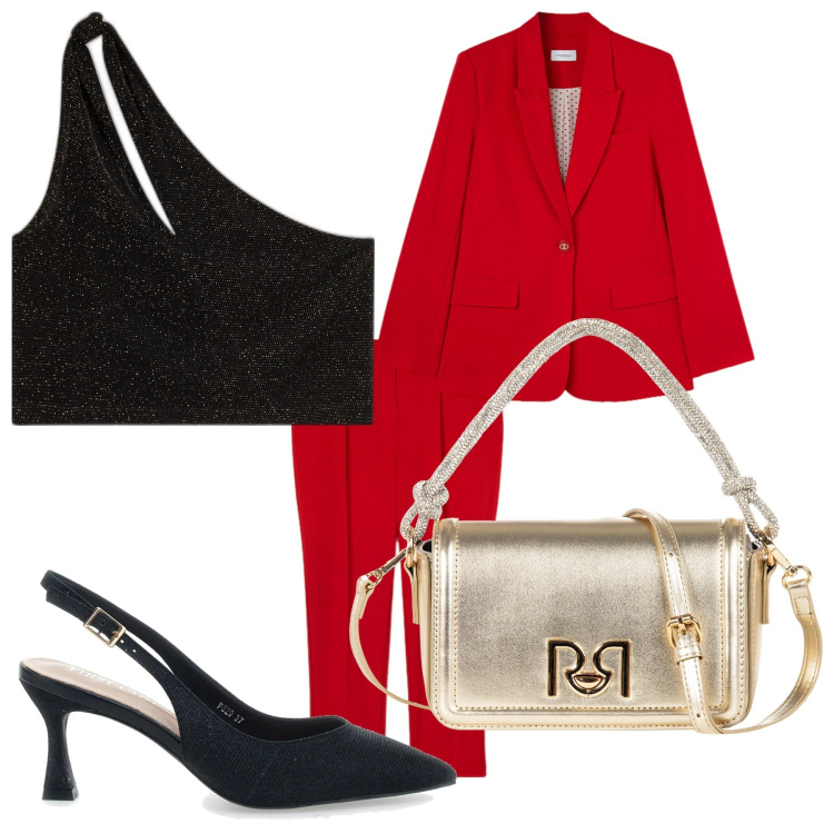 Outfit donna - Elegance. Abbinamento con top, borse a mano, décolleté, pantaloni, blazer.