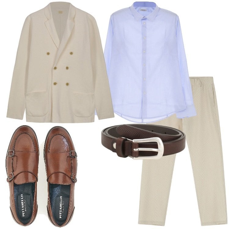 Outfit uomo - Eleganza rilassata. Stile Business/Elegante per Serata speciale. Abbinamento con pantaloni, cinture, camicie, scarpe stringate, cardigans.