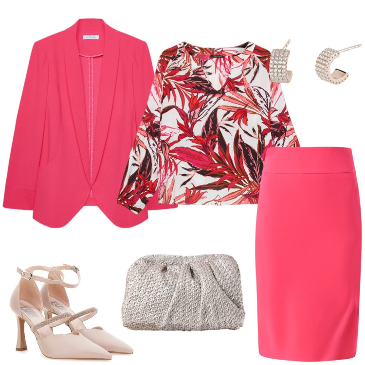 Outfit donna - Total look #2097151. Stile Chic per Cerimonia. Abbinamento con orecchini, gonne, clutch, décolleté, bluse, blazer.
