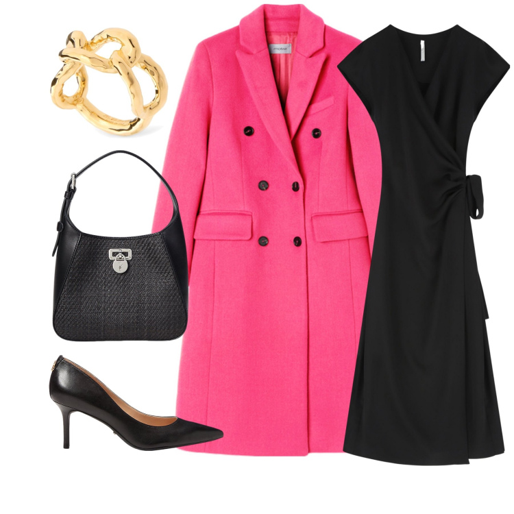 Outfit donna - Fucsia. Stile Chic per Serata fuori. Abbinamento con vestiti midi/longuette, décolleté, borse a tracolla, cappotti, anelli.
