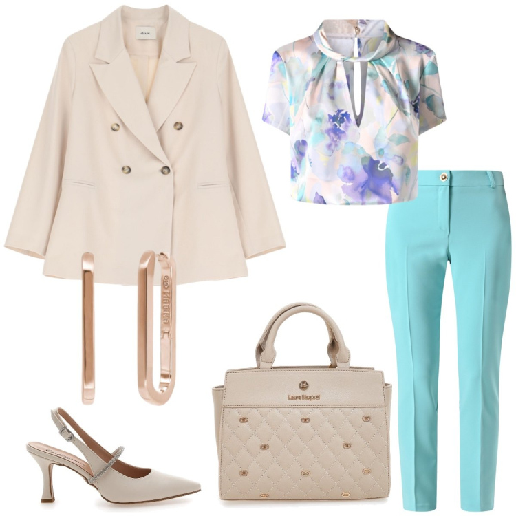 Outfit donna - Total look #2097168. Stile Chic per Cerimonia. Abbinamento con orecchini, pantaloni, bluse, blazer, décolleté, borse a mano.
