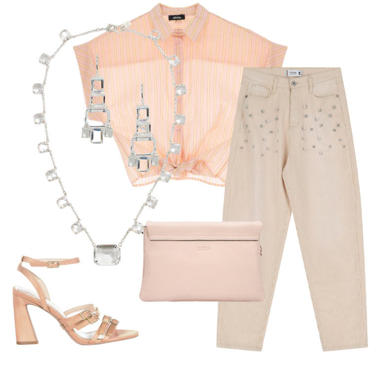 Outfit donna - Strass. Stile Chic per Serata fuori. Abbinamento con sandali col tacco, pantaloni, camicie a manica corta, collane, orecchini, borse a tracolla.