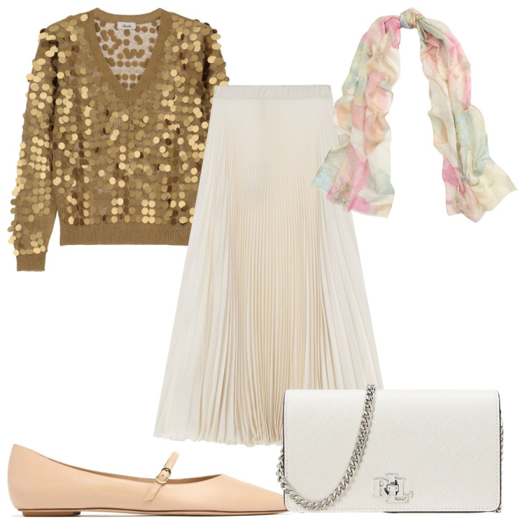 Outfit donna - Ballerine in primavera: romantica. Stile Romantica per Tutti i giorni. Abbinamento con gonne lunghe, maglieria, sciarpe, borse a tracolla, ballerine.