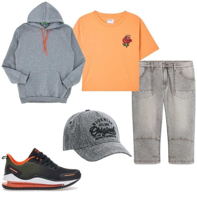 Outfit uomo - Total look #2097216. Stile Casual per Tutti i giorni. Abbinamento con jeans dritti, t-shirt, cappelli, felpe con cappuccio, sneakers.