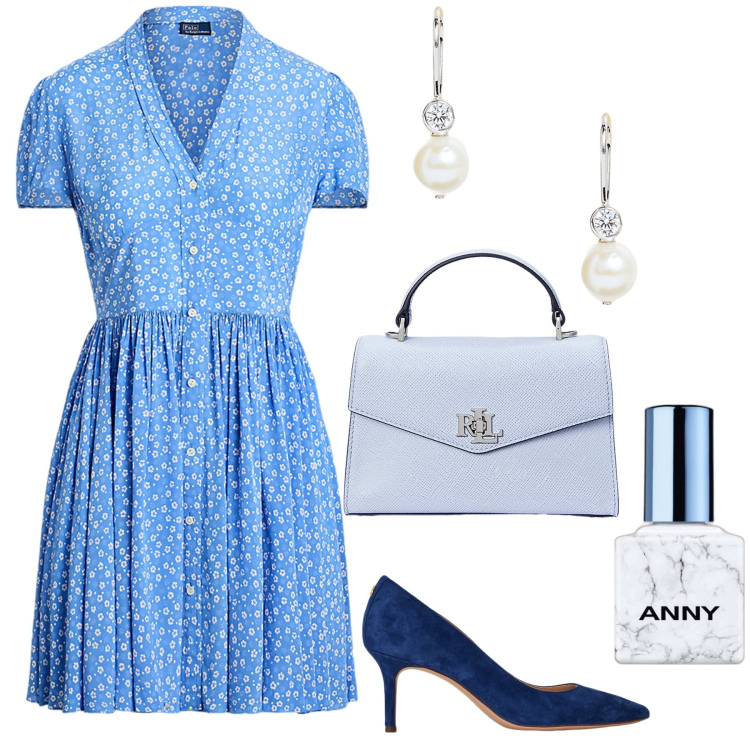 Outfit donna - Appuntamento. Stile Bon Ton per Serata fuori. Abbinamento con smalti, borse a mano, décolleté, orecchini, vestiti lunghi.