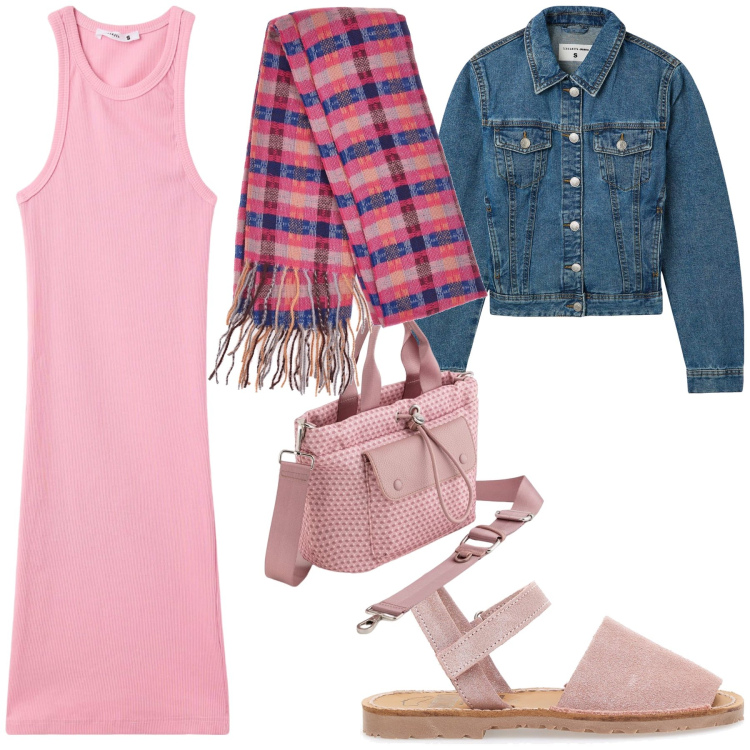 Outfit donna - Primo gelato di stagione. Stile Trendy per Serata fuori. Abbinamento con vestiti corti, blazer, sciarpe, sandali in pelle, borse a mano.