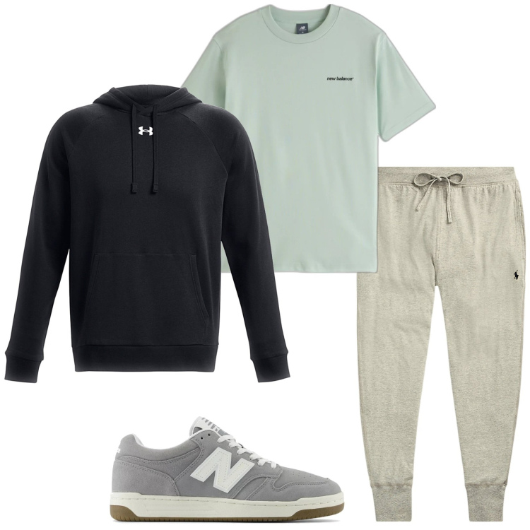 Outfit uomo - Total look #2097248. Stile Casual per Sport. Abbinamento con sneakers, t-shirt, pantaloni, felpe con cappuccio.