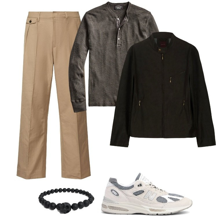 Outfit uomo - Chic "rilassato". Stile Casual per Tutti i giorni. Abbinamento con t-shirt, braccialetti, pantaloni chino, sneakers, giacche.