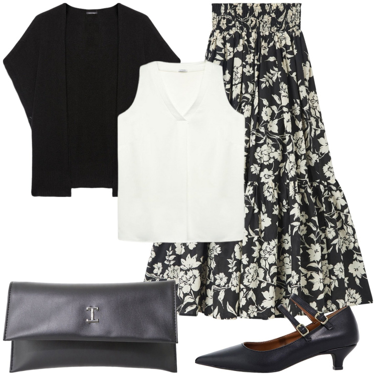 Outfit donna - Cerimonia di sera. Stile Chic per Cerimonia. Abbinamento con gonne lunghe, décolleté, pochette, top, cappe.