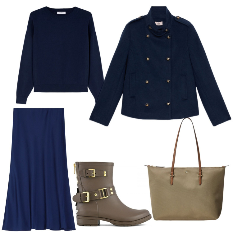 Outfit donna - Blu Amore disperato. Stile Casual per Serata fuori. Abbinamento con gonne longuette, borse tote, stivali, pullovers, cappotti.