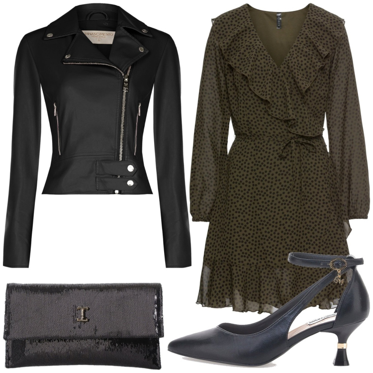 Outfit donna - Anima rock. Stile Glamour per Serata fuori. Abbinamento con vestiti, giacche, borse a tracolla, décolleté.