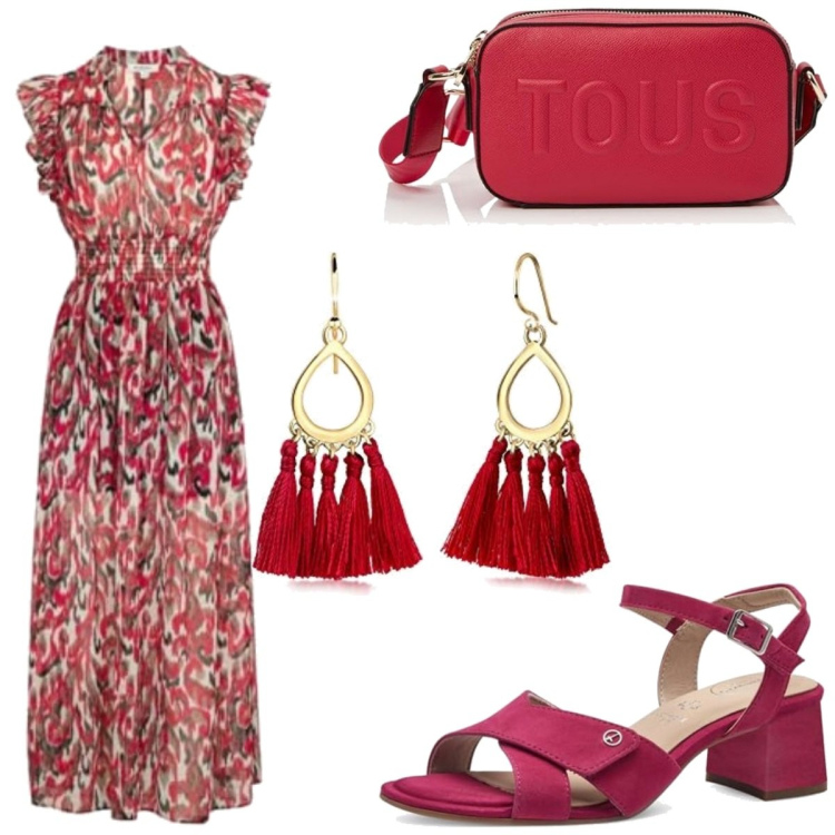 Outfit femme - Tendance #3548. Style Tendance pour Tous les jours. Assortir avec robes longues, sacs en bandoulière, boucles d'oreilles, sandales à talon.