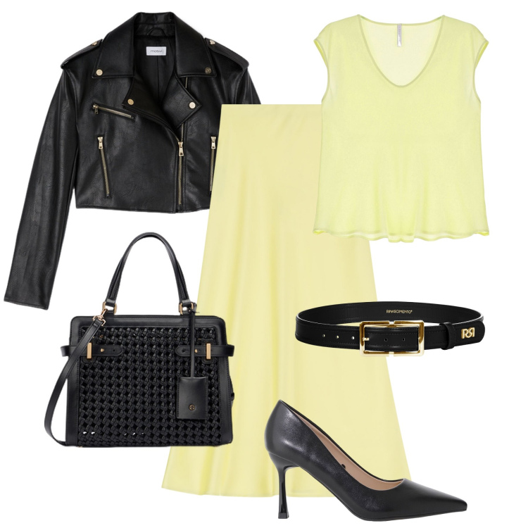 Outfit donna - Fluida burro e nero - @pamela. Stile Trendy per Serata fuori. Abbinamento con cinture, gonne lunghe, décolleté, top, borse a mano, blazer.
