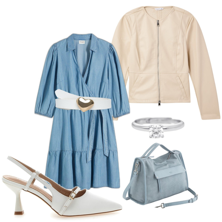 Outfit donna - Pasqua al lago. Stile Bon Ton per Cerimonia. Abbinamento con vestiti, cinture, blazer, anelli, décolleté, borse a mano.