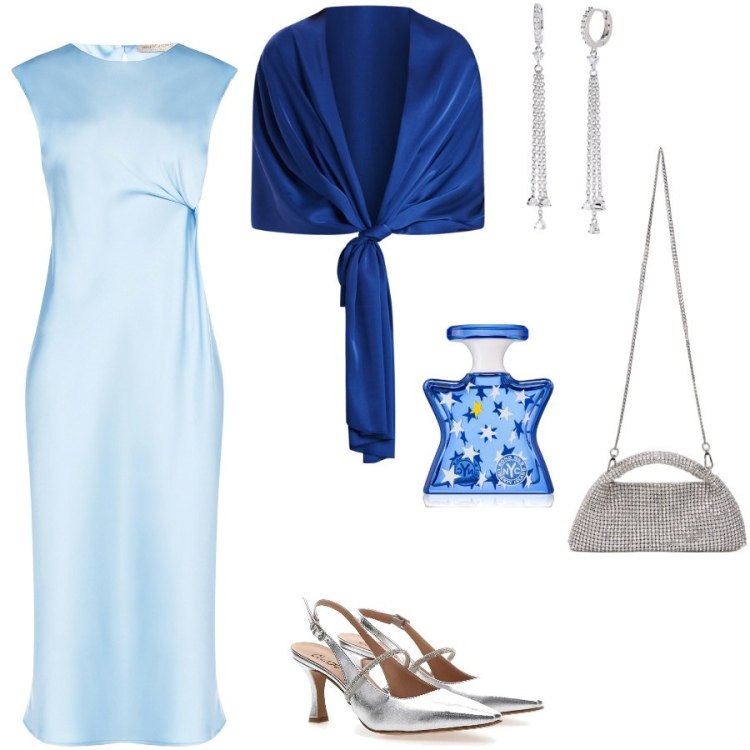 Outfit donna - Cerimonia. Stile Chic per Cerimonia. Abbinamento con profumi, orecchini, vestiti midi/longuette, stole, décolleté, clutch.