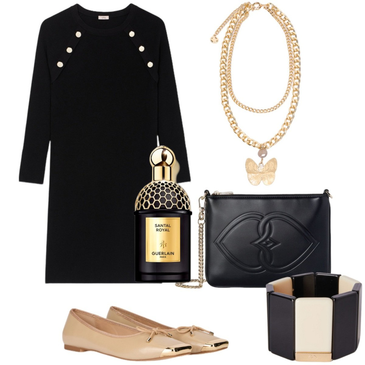 Outfit donna - Le mie irrinunciabili collane. Stile Chic per Serata fuori. Abbinamento con profumi, vestiti, ballerine, pochette, braccialetti, collane.