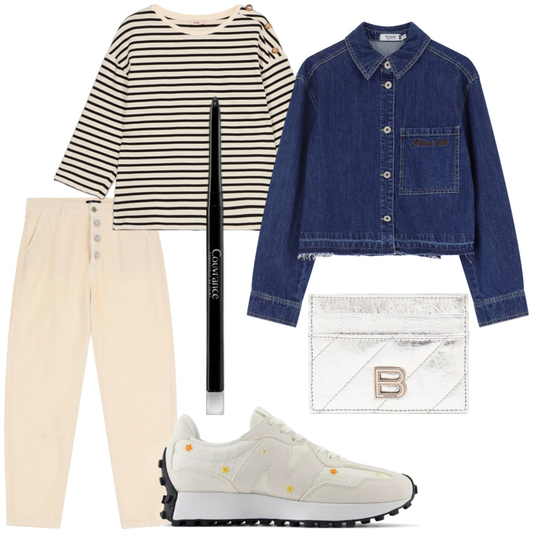 Outfit donna - Total look #2097444. Stile Casual per Tutti i giorni. Abbinamento con eyeliner, sneakers, blazer, jeans, t-shirt, portafogli.