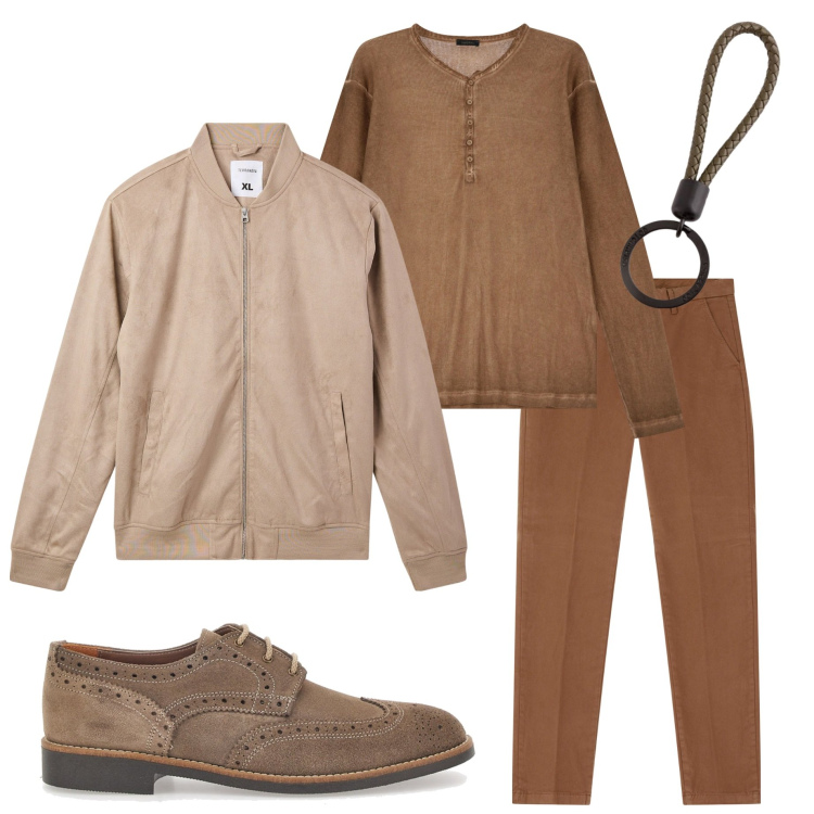 Outfit uomo - Giacche leggere. Stile Urban per Ufficio. Abbinamento con bomber, t-shirt, pantaloni chino, scarpe stringate, portachiavi.