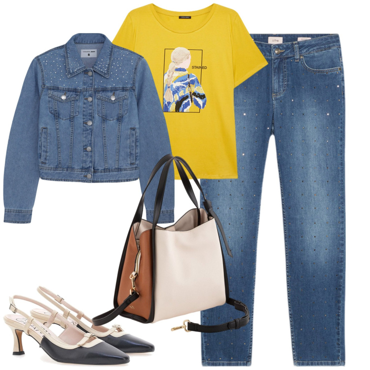 Outfit donna - City. Stile Casual chic per Tutti i giorni. Abbinamento con cappotti, décolleté, t-shirt, borse a mano, jeans skinny.