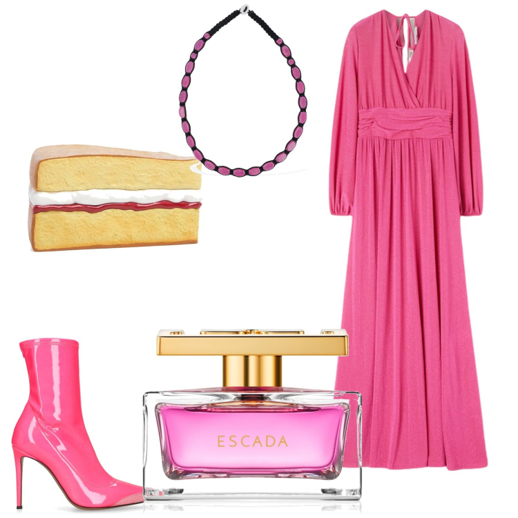 Outfit donna - Dolce boho. Stile Boho per Serata fuori. Abbinamento con profumi, pochette, vestiti lunghi, collane, stivaletti.