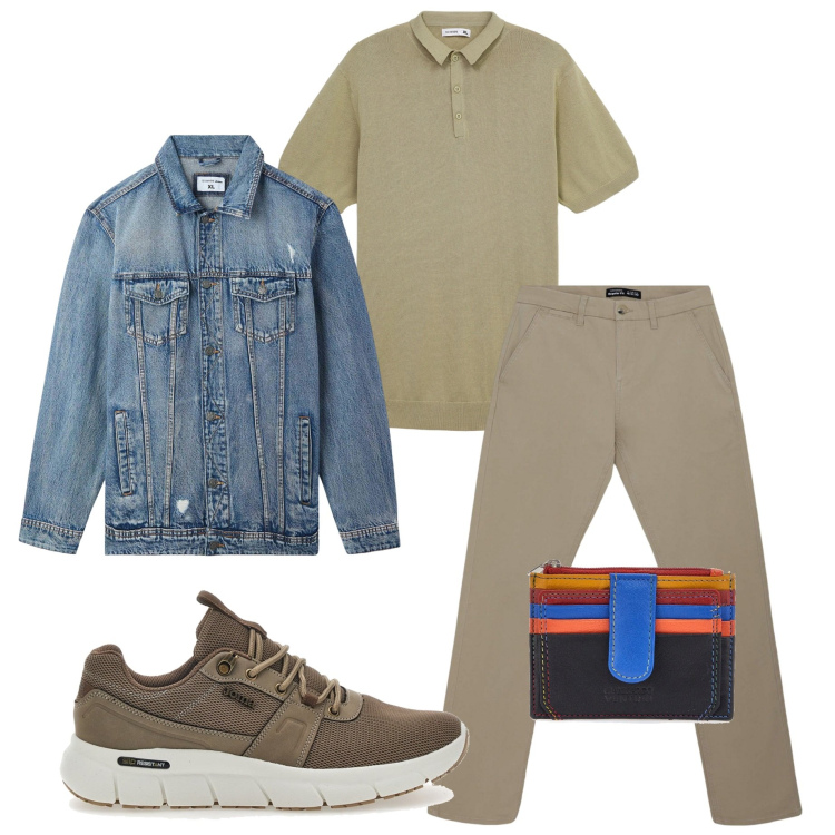 Outfit uomo - Casual style. Stile Casual per Tutti i giorni. Abbinamento con pantaloni chino, giacche, polo, portafogli, sneakers.