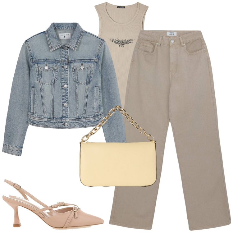 Outfit donna - City. Stile Urban per Tutti i giorni. Abbinamento con canottiere, pantaloni, blazer, décolleté, borse a tracolla.