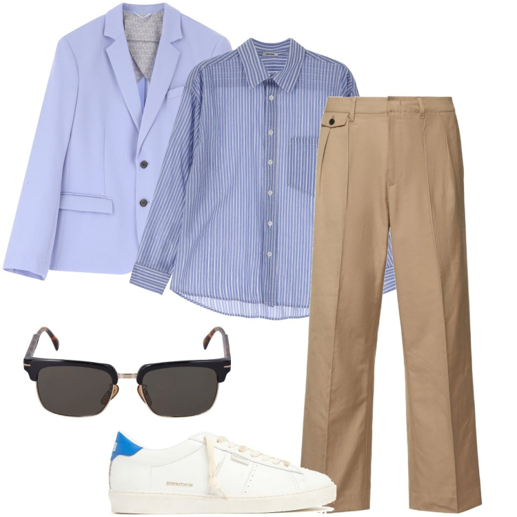 Outfit uomo - Relax con la giacca. Stile Business/Elegante per Ufficio. Abbinamento con giacche, camicie, occhiali da sole, sneakers, pantaloni chino.