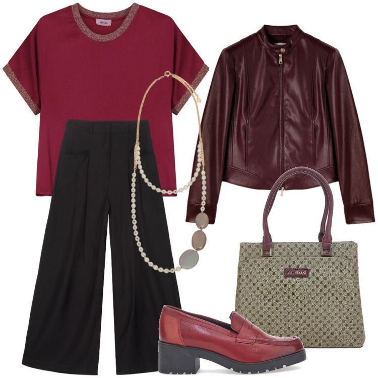 Outfit donna - Urban style. Stile Urban per Tutti i giorni. Abbinamento con t-shirt, mocassini, blazer, pantaloni, collane, borse a spalla.