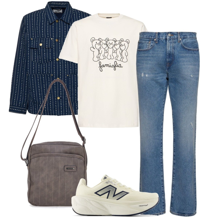 Outfit uomo - Una giacca casual. Stile Casual per Tutti i giorni. Abbinamento con sneakers, portafogli, t-shirt, giacche, jeans.