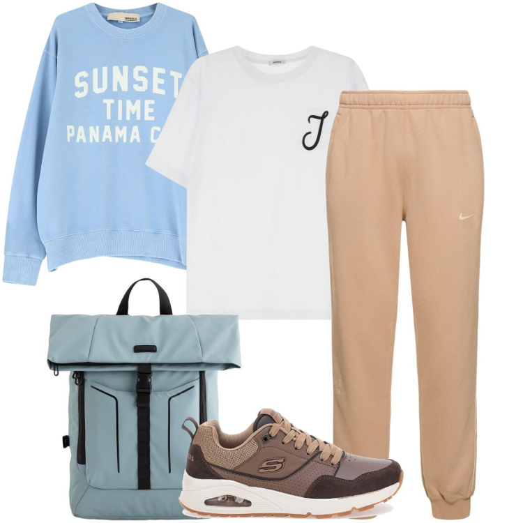 Outfit uomo - In relax. Stile Casual per Sport. Abbinamento con t-shirt, felpe, sneakers, pantaloni, borse sportive.