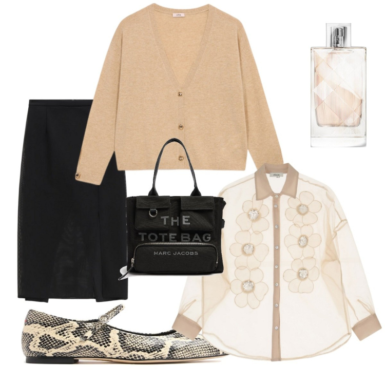 Outfit donna - Total look #2097640. Abbinamento con profumi, gonne, camicie, ballerine, borse tote, cardigans.